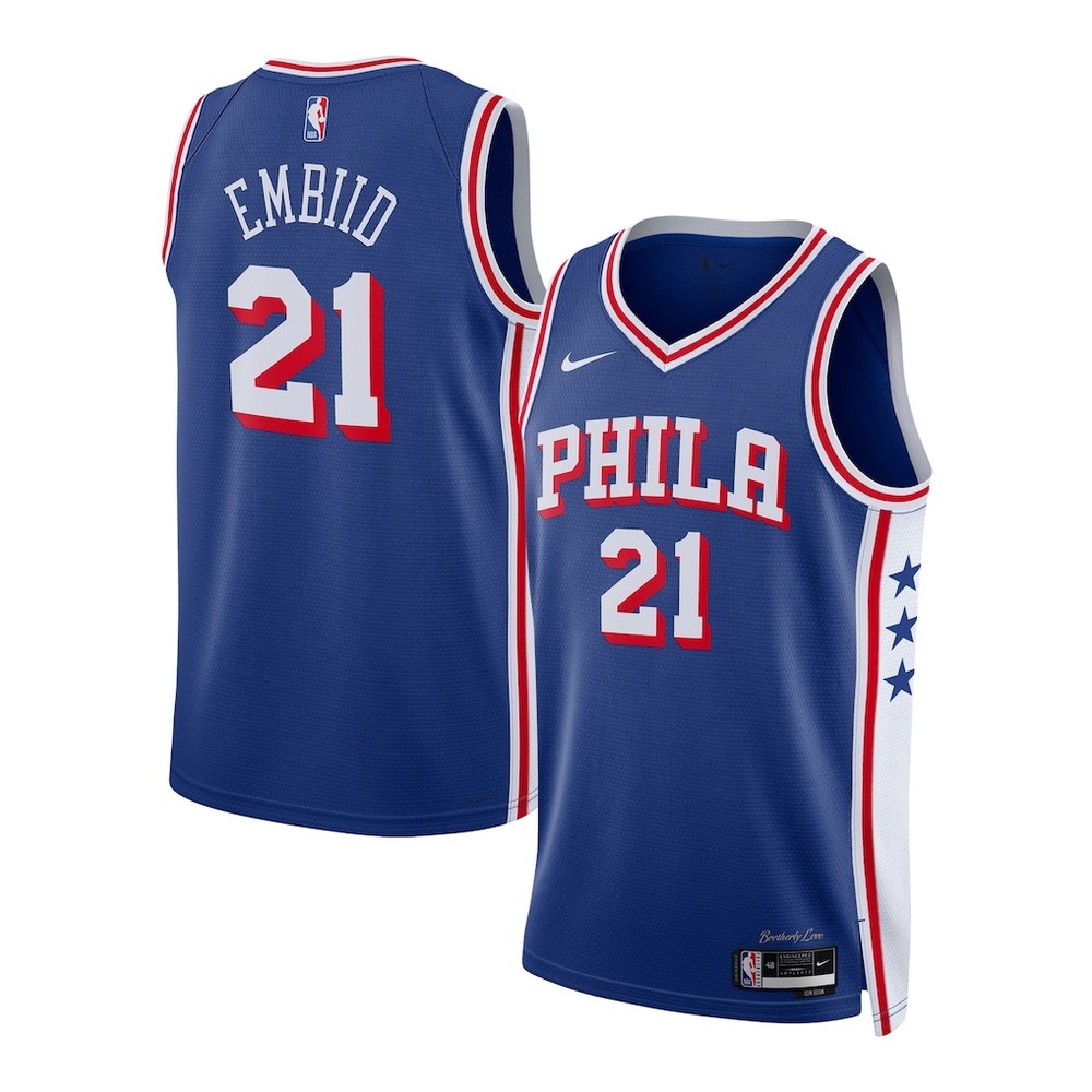 Boy’s Philadelphia 76ers Joel Embiid Nike Royal Swingman Jersey, Size M